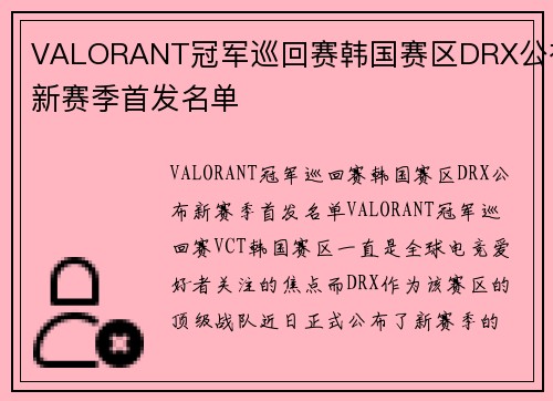 VALORANT冠军巡回赛韩国赛区DRX公布新赛季首发名单