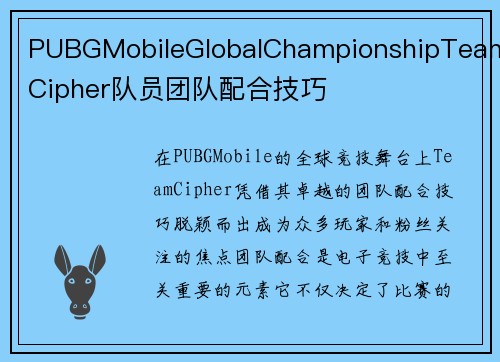 PUBGMobileGlobalChampionshipTeamCipher队员团队配合技巧