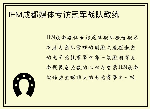 IEM成都媒体专访冠军战队教练